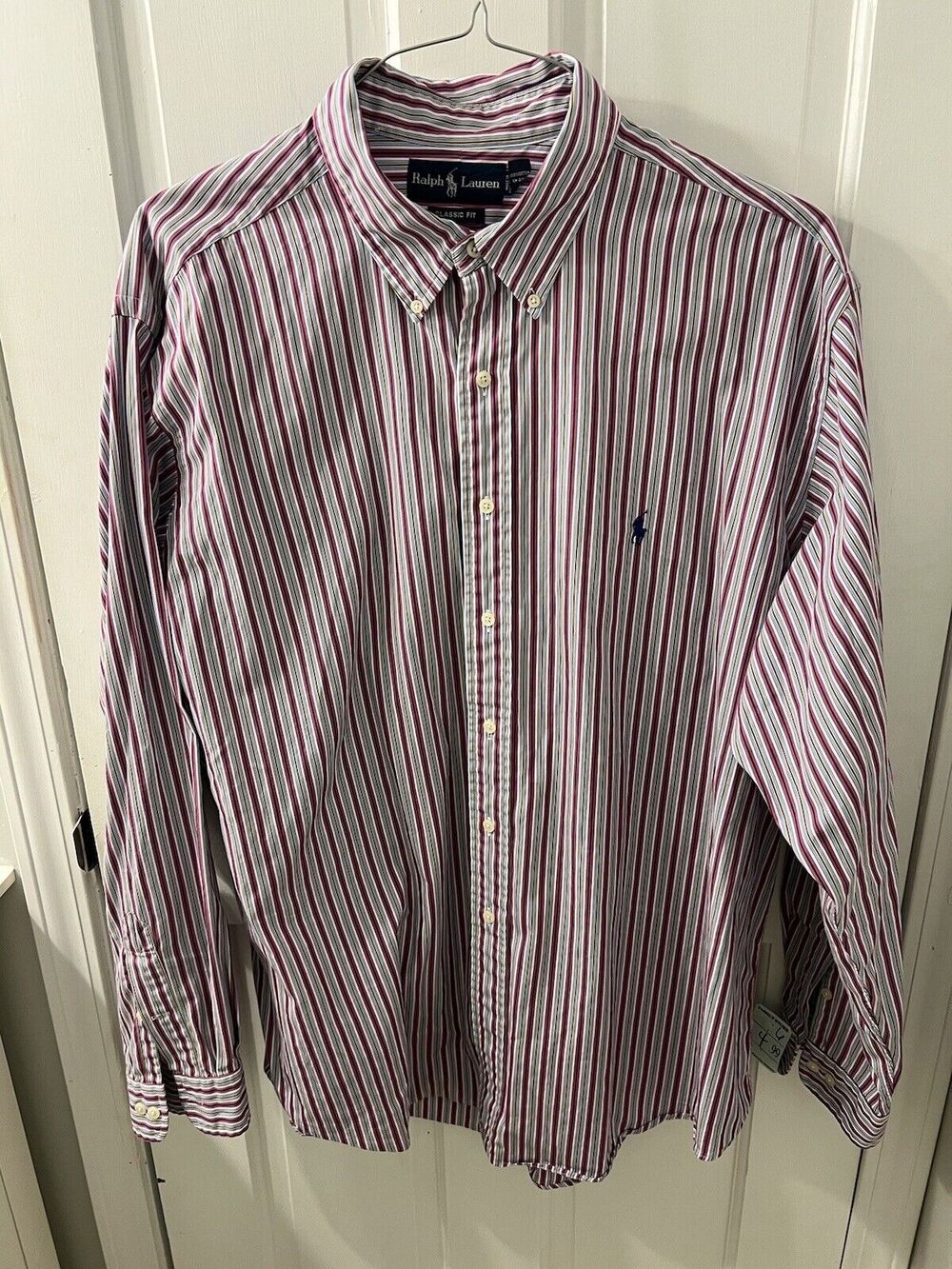 Ralph Lauren Polo Shirt Mens XXL Multicolor Striped Long Sleeve Button Up Pony